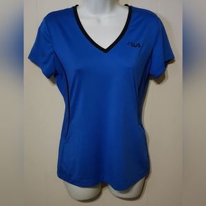 Athletic Shirt‎ Workout Vneck Cap Sleeve Fila Shirt Blue Small A199